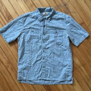 Woolrich Men's Medium Short Sleeve Button Down Shirt Light Blue Cotton Casual